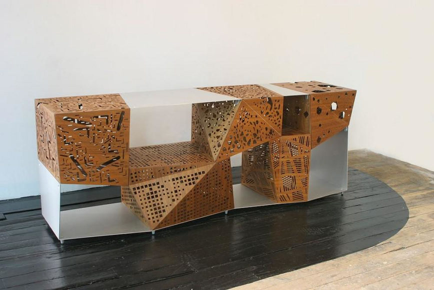 Riddled Cabinet: Wood Laser Sculpting by Steven Holl for Horm.