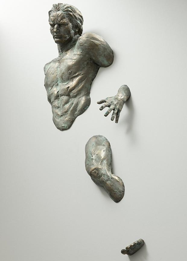 Figurative Sculptures Embedded In Gallery Walls by Matteo Pugliese.