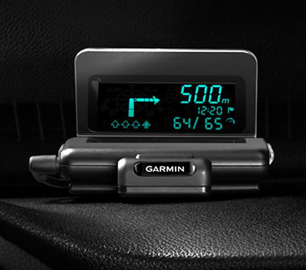 The futuristic looking Garmin HUD displays GPS driving directions onto your car’s windshield.