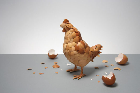 Chicken Made From Eggshells by UK artist Kyle Bean.