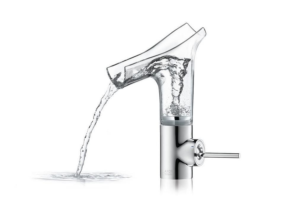 Axor Starck V Transparent Glass Faucets by Philippe Starck for Hansgrohe.