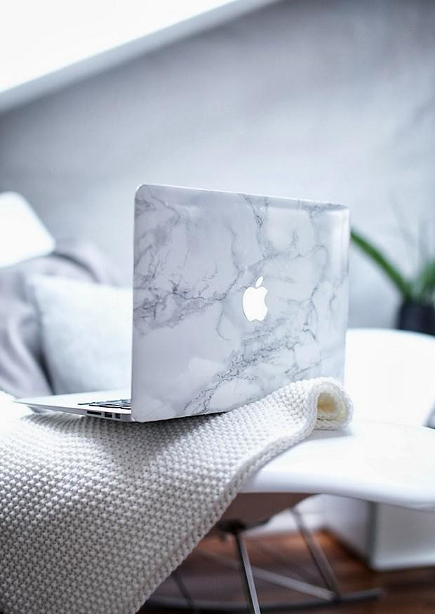 White Carrara Marble Laptop Decal for MacBook.