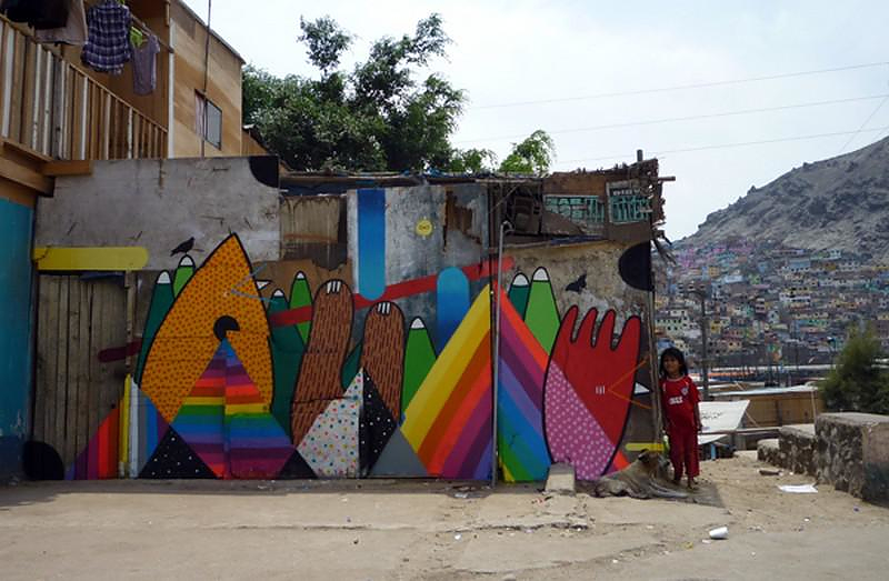 Colorful Wall Graffiti by Okuda San Miguel
