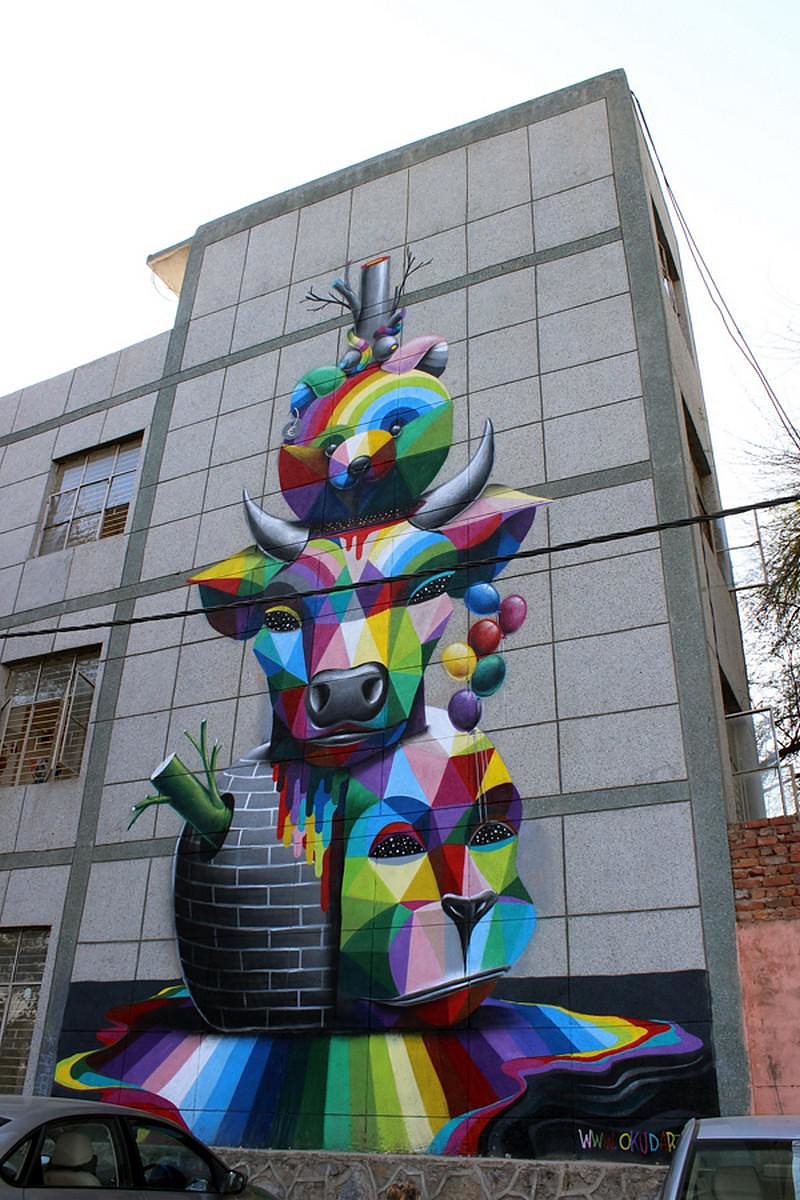 Colorful Wall Graffiti by Okuda San Miguel