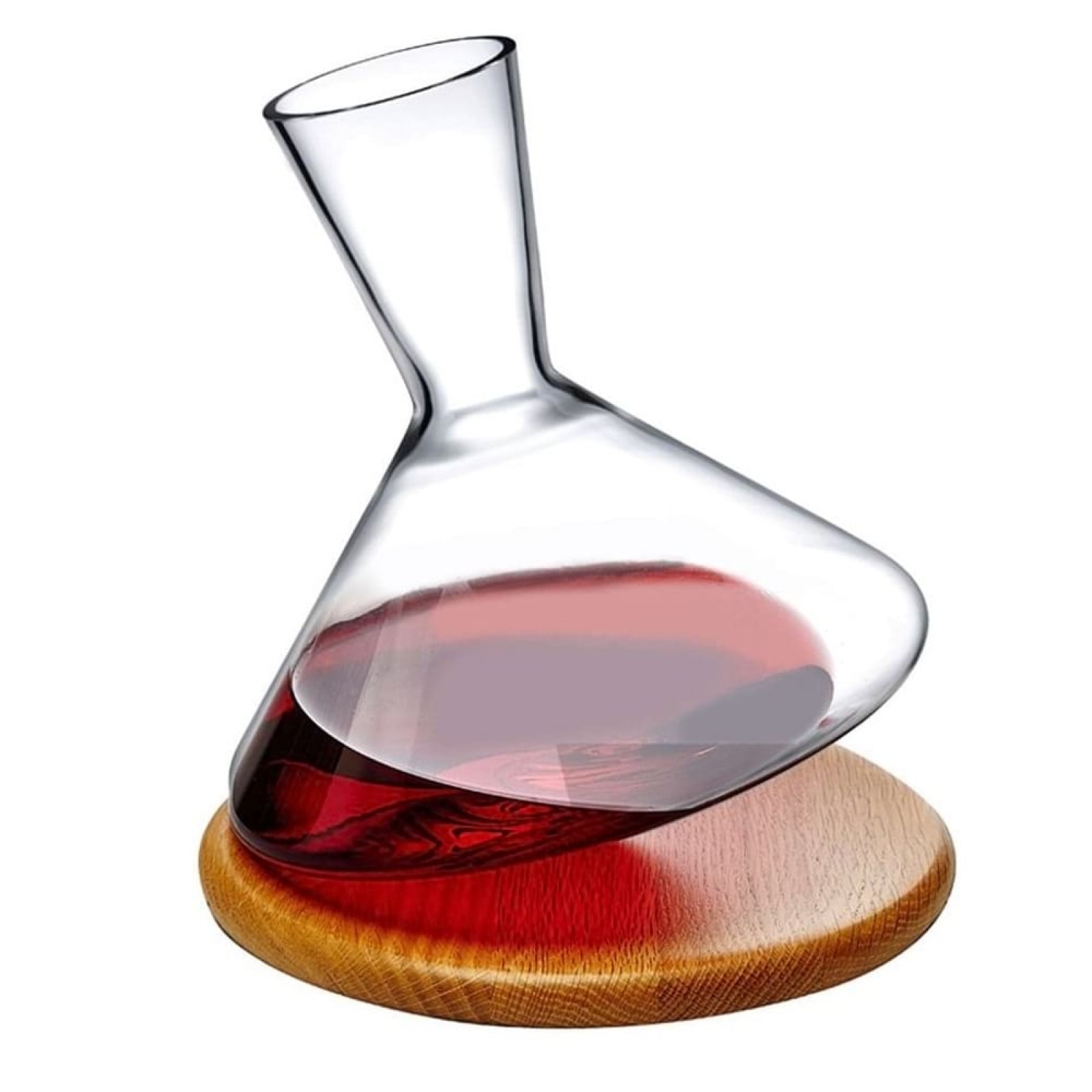Κρυστάλλινη Καράφα Κρασιού 1L με Ξύλινη Βάση Balance - Nude Glass