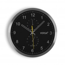 Ρολόι Τοίχου με Ένδειξη Θερμοκρασίας & Υγρασίας (Μαύρο / Ασημί) - Versa