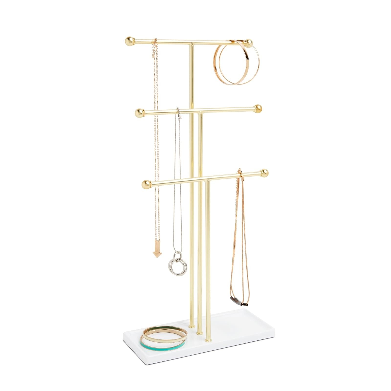Earrings Necklace Holder Metal 3 Tier Tabletop Bracelet & Necklace Jewelry Organizer Jewelry Stand Display Ring Tray for Necklaces Bracelets Rings and Watches