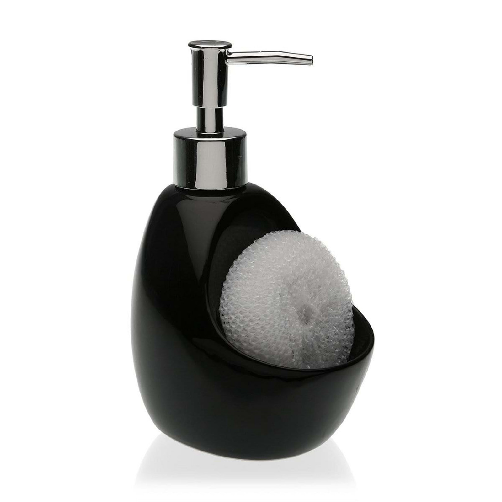 Ceramic Soap Pump With Sponge Holder (Black / Silver) - Versa