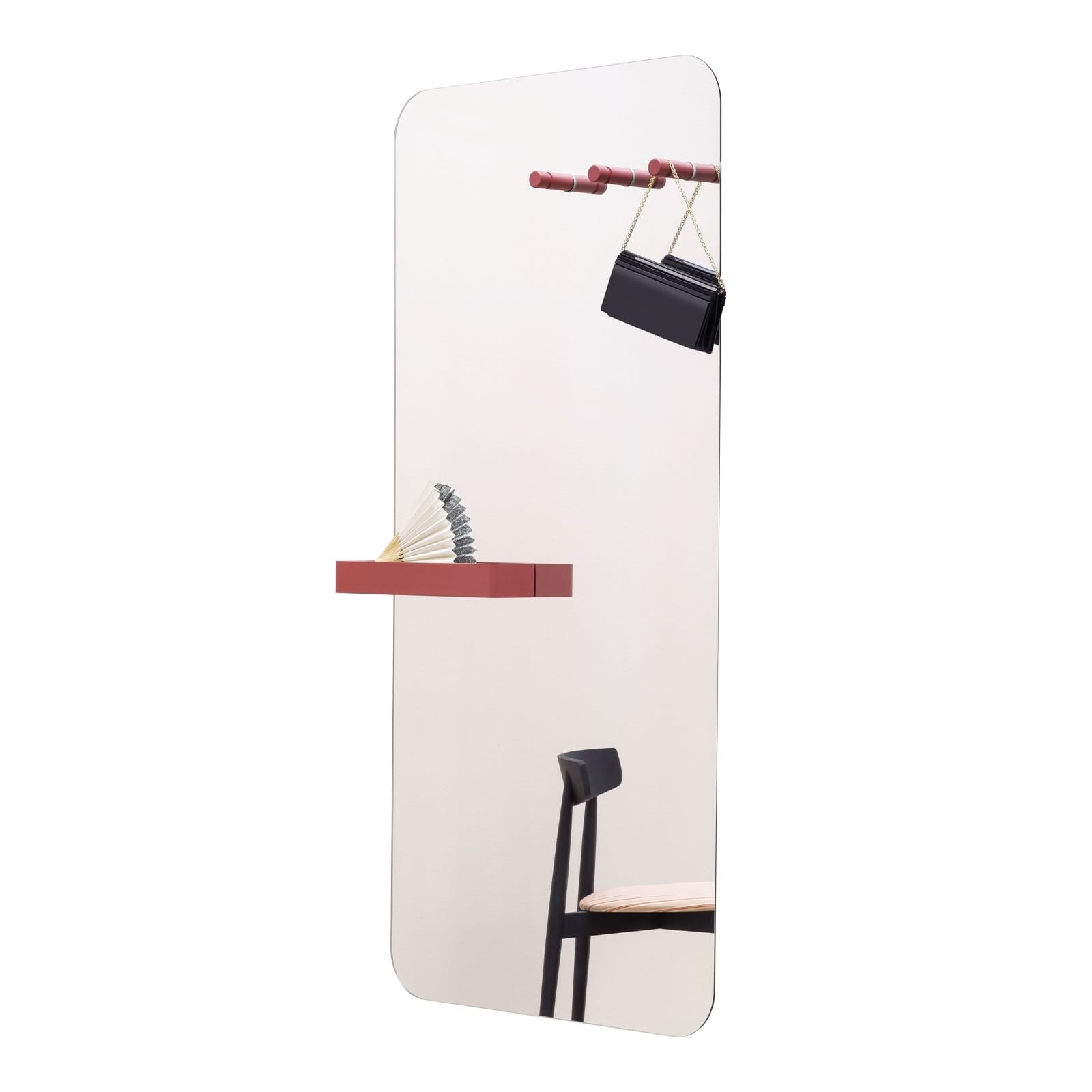 Benvenuto Wall Mirror With Shelf & Hangers (Red) - Miniforms
