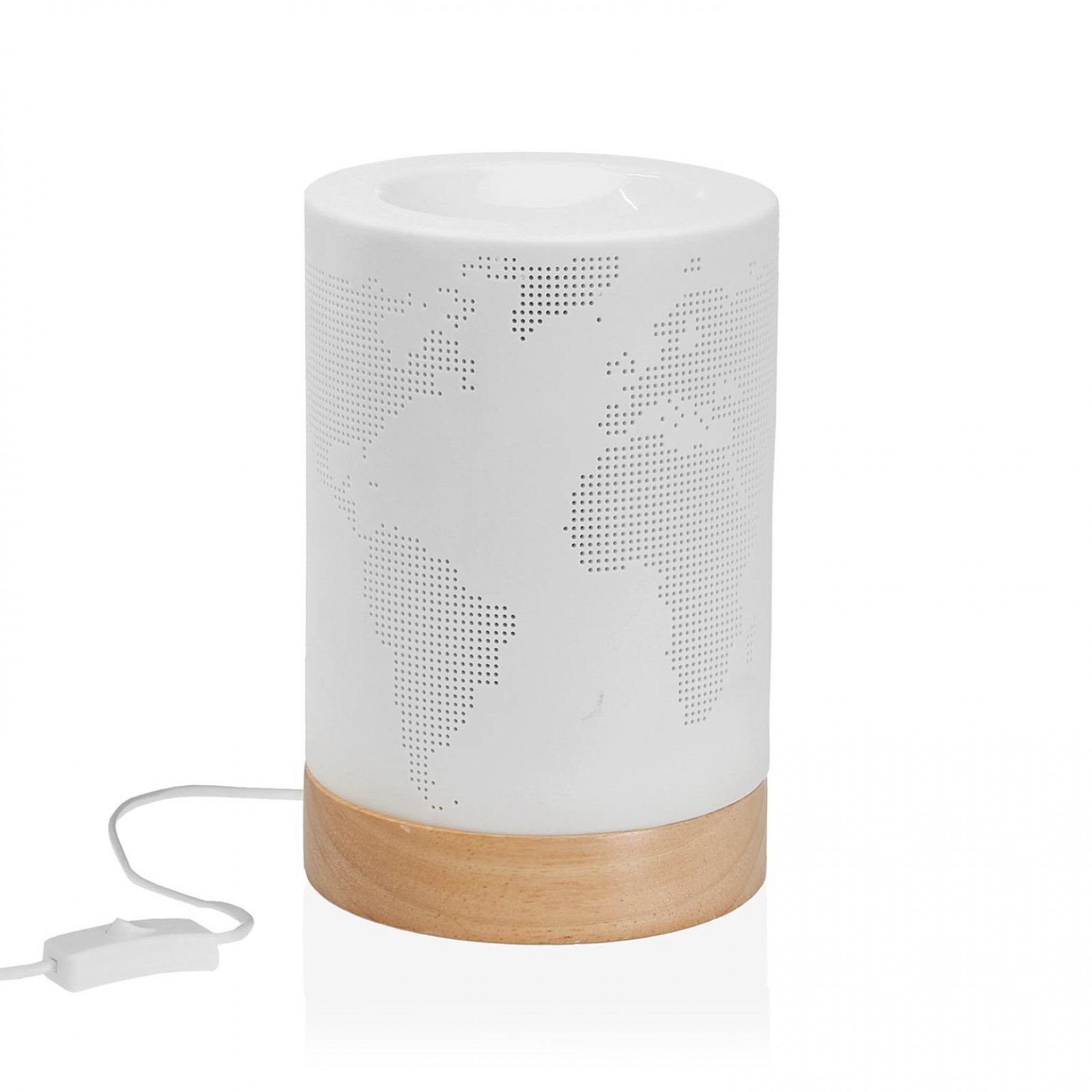 World Map Porcelain Table Lamp (White) - Versa