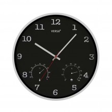 Analogue Wall Clock with Thermometer & Hygrometer (Black) - Versa