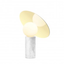 Bola Disc Table Lamp (Brass / Carrera White Marble) - Pablo Designs