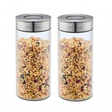 Airtight Storage Jars with Cap Click Mechanism 1,3L Set of 2 (Glass / Steel) - Silberthal