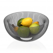 Moire Effect Grey Metal Fruit Basket - Versa