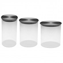 Set of 3 Food Containers Glass / Steel - Versa