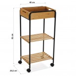 Bamboo 3-Tier Wooden Rolling Storage Cart (Natural / Black) - Versa