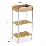 Bamboo 3-Tier Wooden Rolling Storage Cart (Natural / White) - Versa