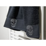BLACK LINE STONE SKULL Set of 3 Batch Towels with Rhinestones 550g/m² - done. by Karabel
