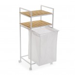 Rolling Laundry Basket with Shelving Unit White (Metal / Wood) - Versa 