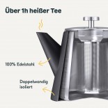 Teapot with Strainer Double Walled Stainless Steel 1L (Black Matte) - Silberthal