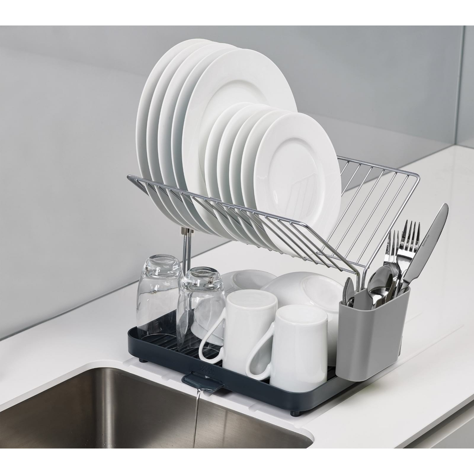 2 Tier Multi-Functional Dish Drainer Grey